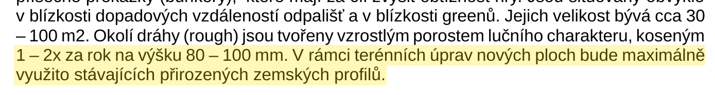 Věta z oznámení EIA o využití přirozených zemských profilů